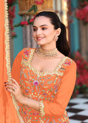 3 Pc Orange Georgette Plazzo Skirt Suit Set