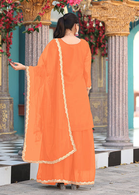 3 Pc Orange Georgette Plazzo Skirt Suit Set