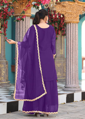 3 Pc Purple Georgette Plazzo Skirt Suit Set