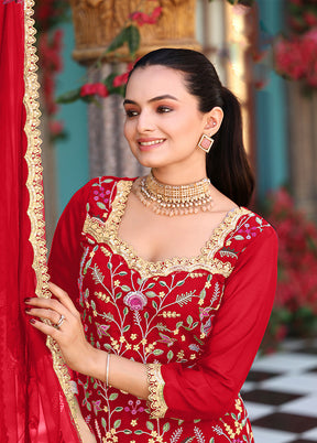 3 Pc Red Georgette Plazzo Skirt Suit Set