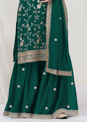 3 Pc Green Silk Plazzo Suit Set