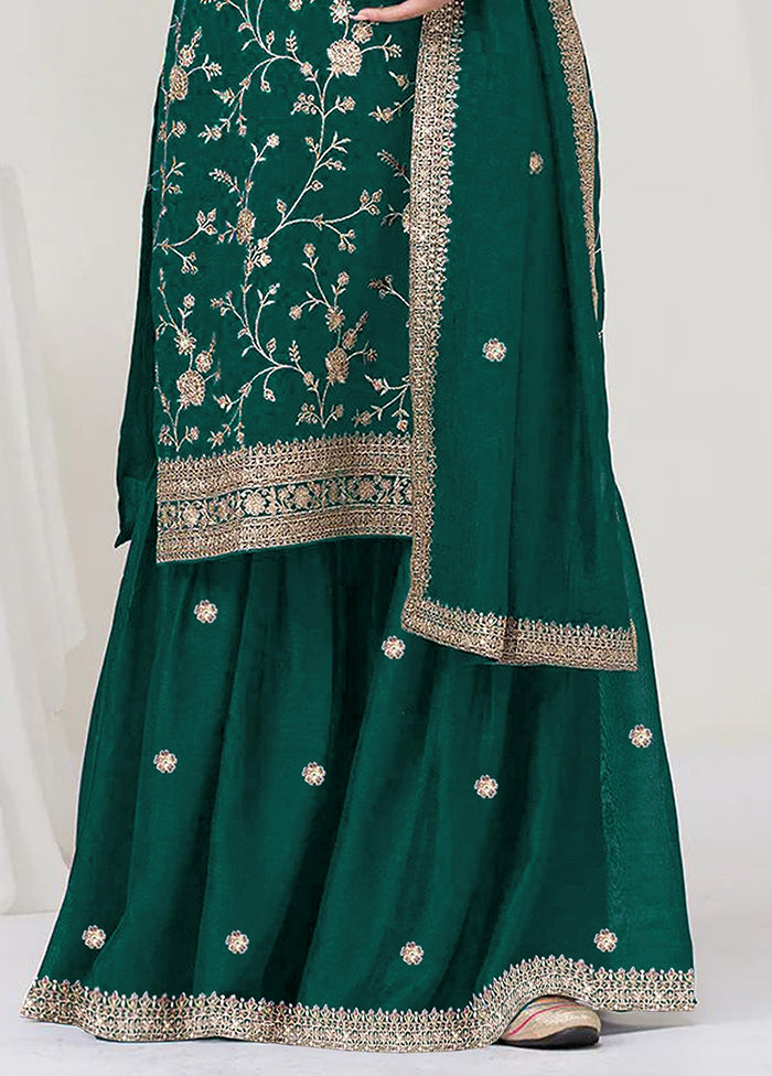 3 Pc Green Silk Plazzo Suit Set