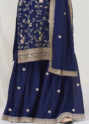 3 Pc Blue Silk Plazzo Suit Set
