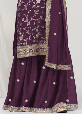 3 Pc Purple Silk Plazzo Suit Set