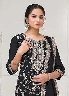 3 Pc Black Silk Plazzo Suit Set