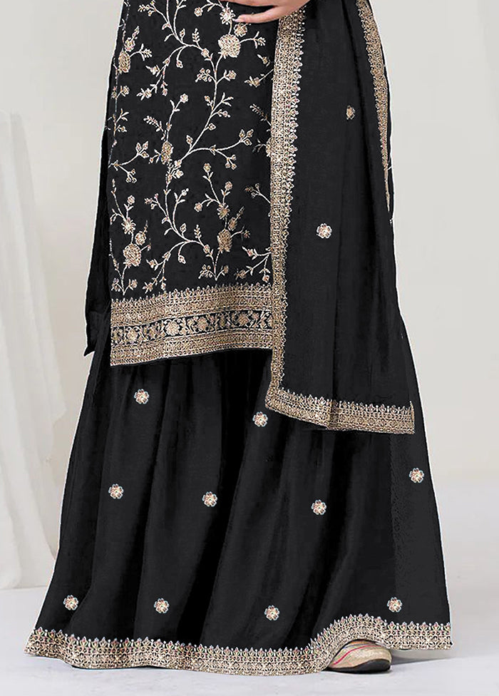 3 Pc Black Silk Plazzo Suit Set