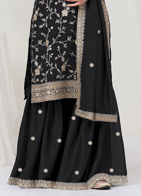 3 Pc Black Silk Plazzo Suit Set