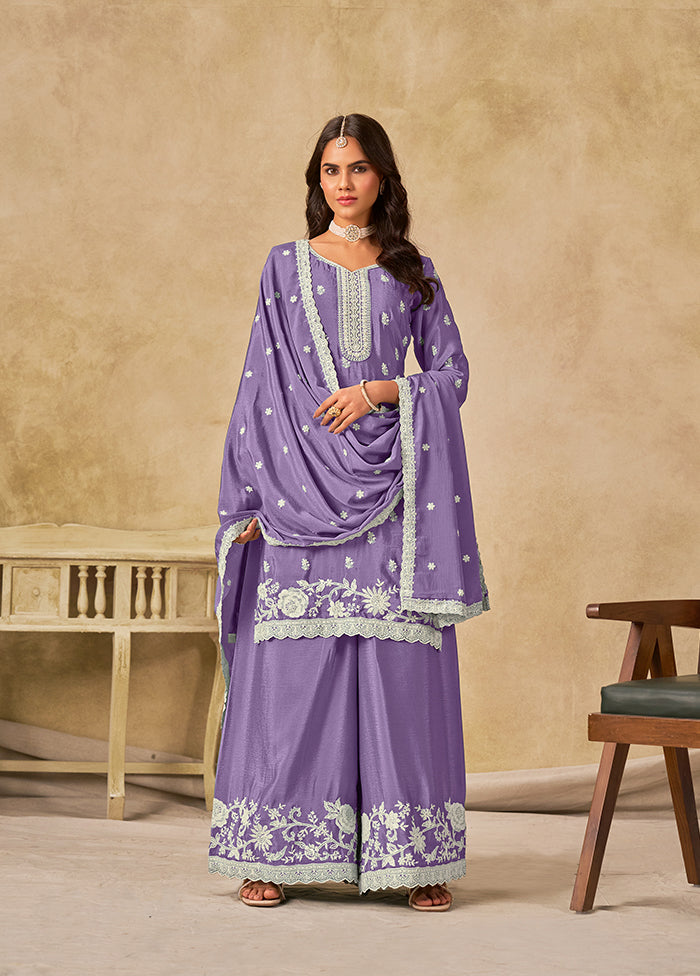 3 Pc Lavender Silk Plazzo Suit Set