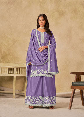 3 Pc Lavender Silk Plazzo Suit Set