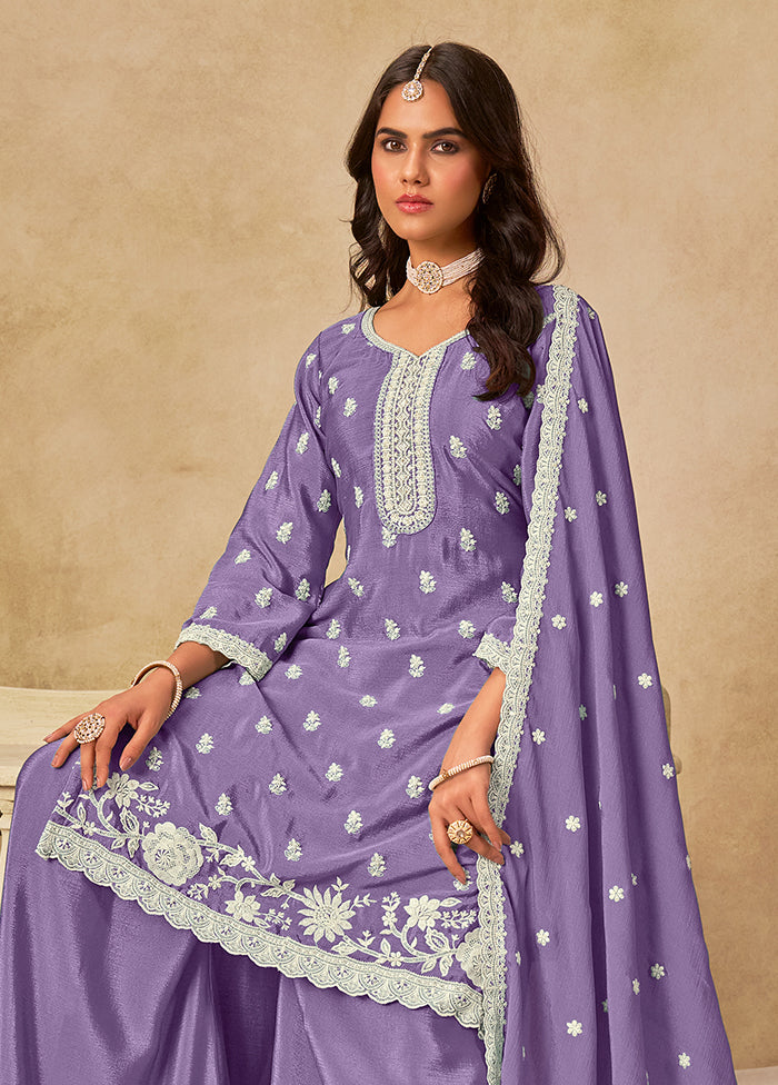 3 Pc Lavender Silk Plazzo Suit Set