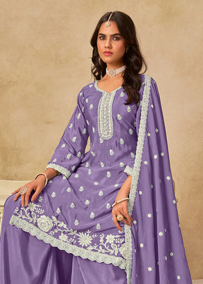 3 Pc Lavender Silk Plazzo Suit Set