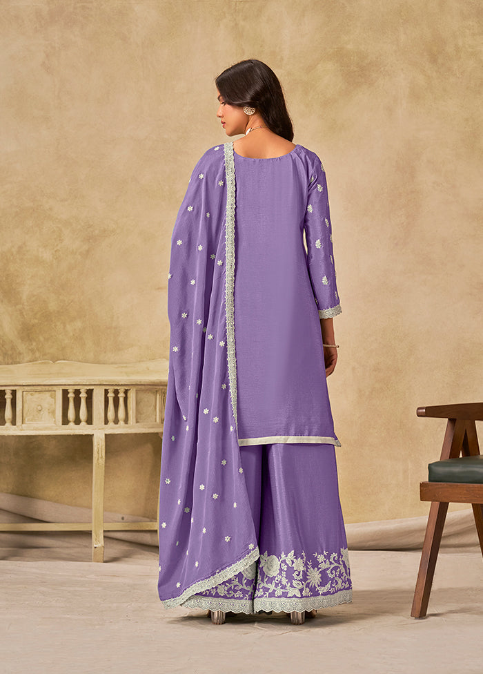 3 Pc Lavender Silk Plazzo Suit Set
