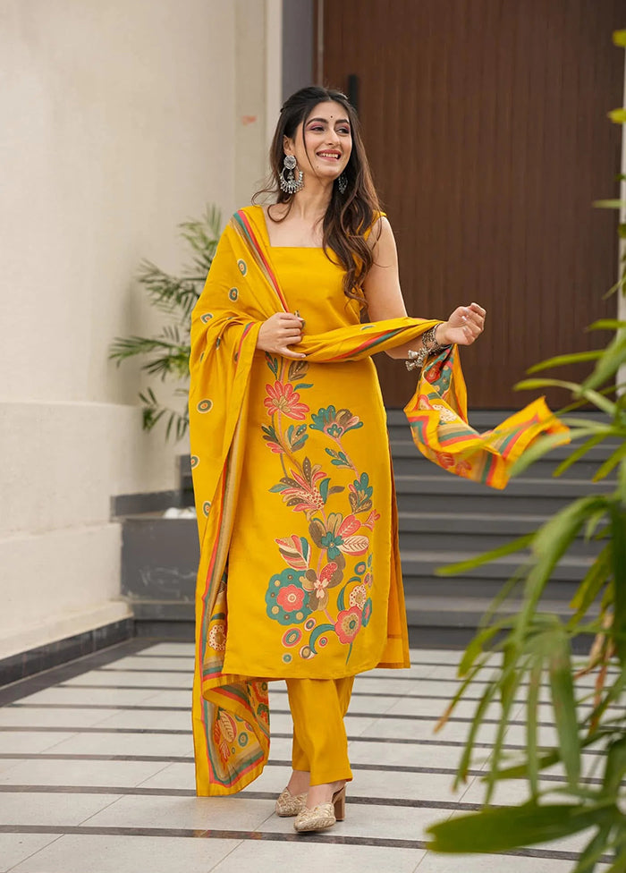 3 Pc Yellow Silk Suit Set