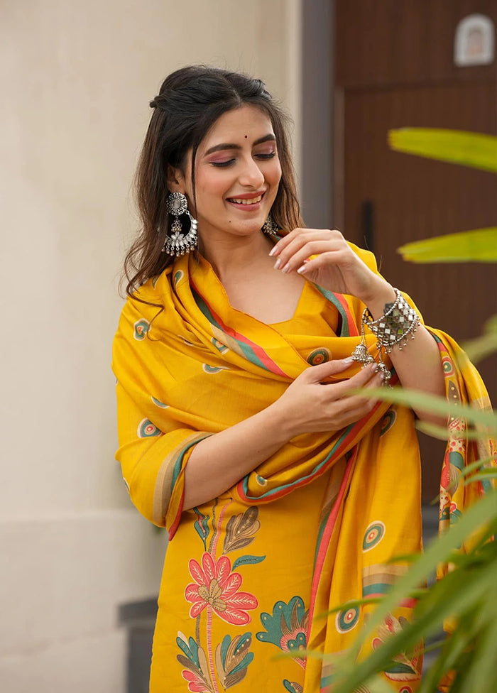 3 Pc Yellow Silk Suit Set