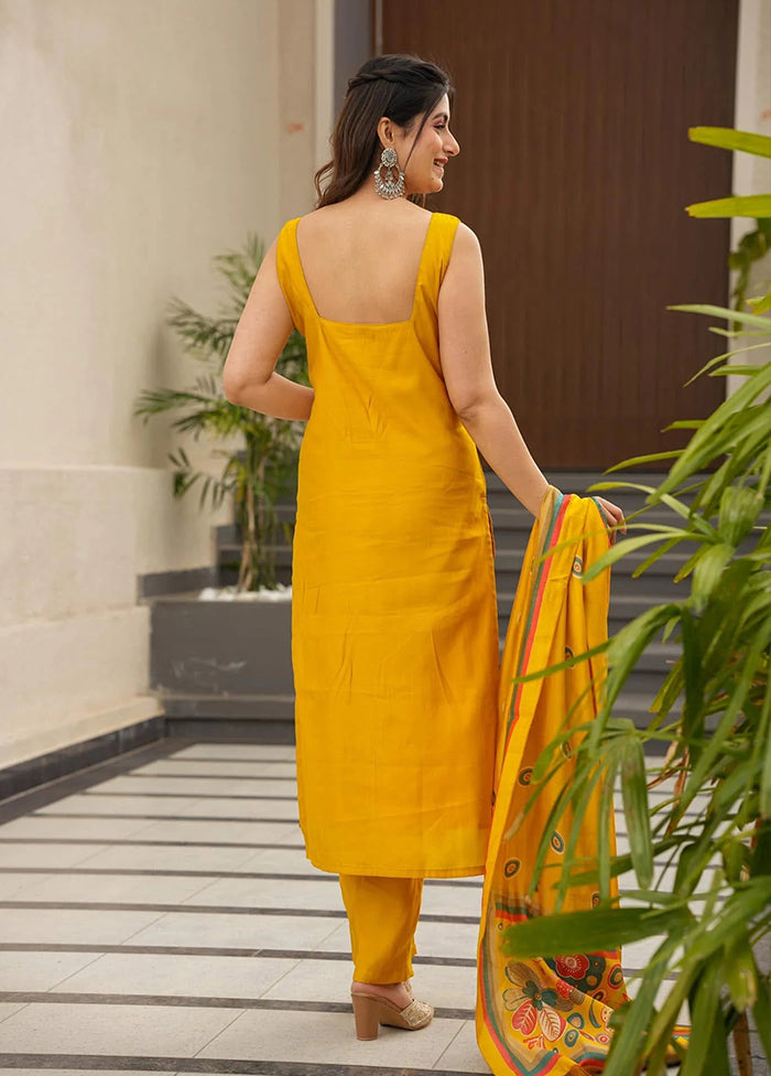3 Pc Yellow Silk Suit Set