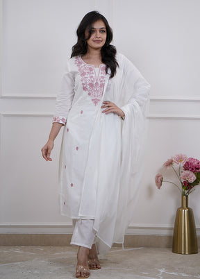 3 Pc White Silk Suit Set
