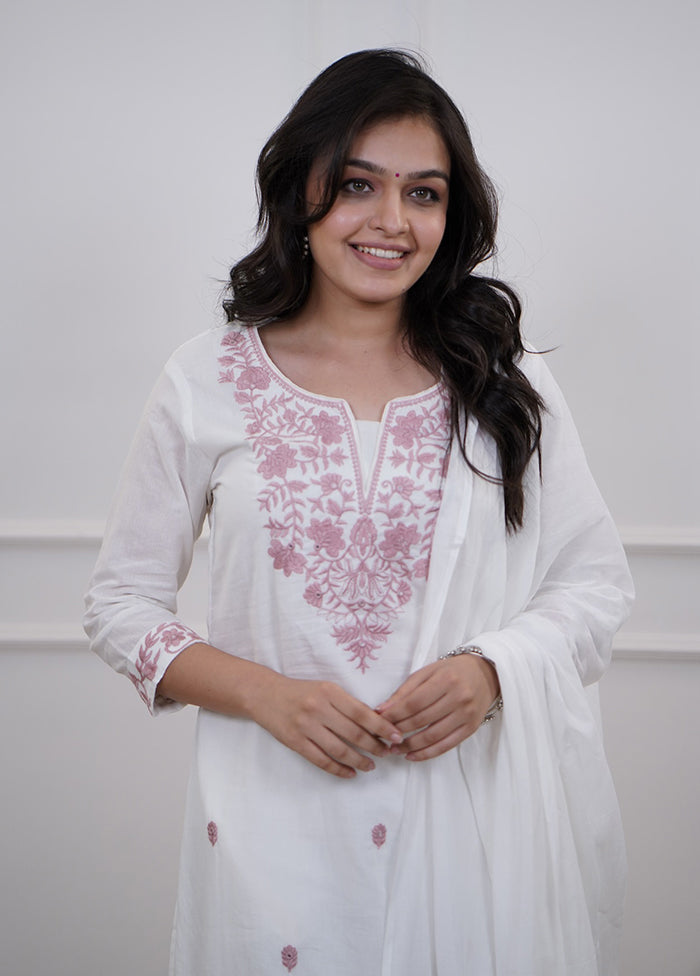 3 Pc White Silk Suit Set