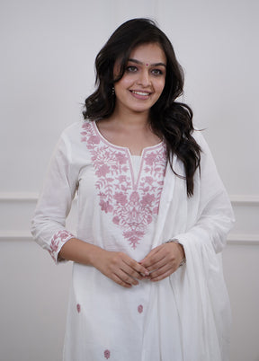 3 Pc White Silk Suit Set