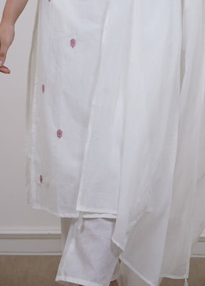 3 Pc White Silk Suit Set