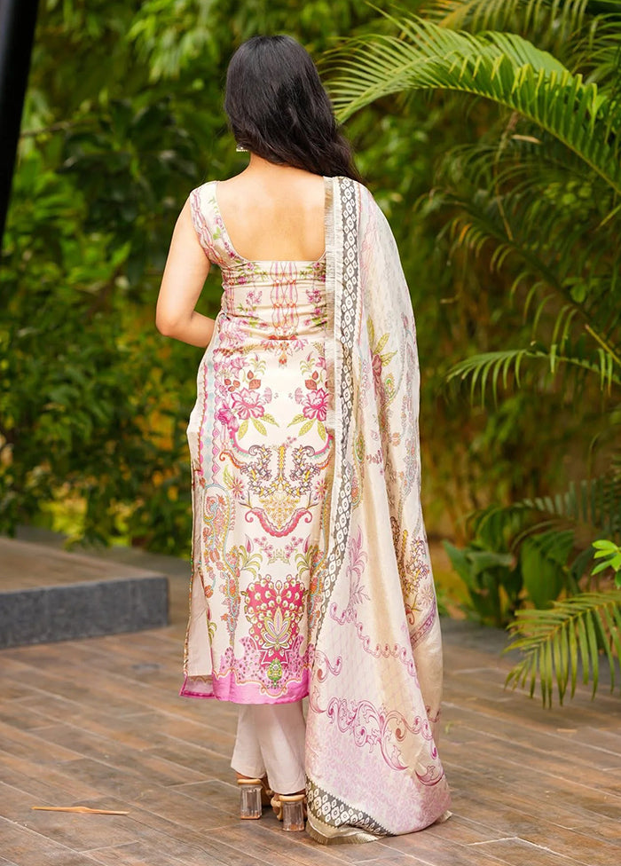 3 Pc Cream Silk Suit Set