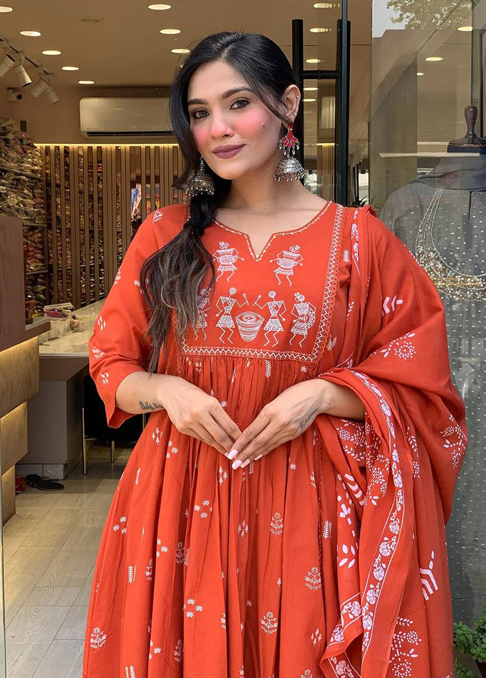 3 Pc Orange Cotton Suit Set