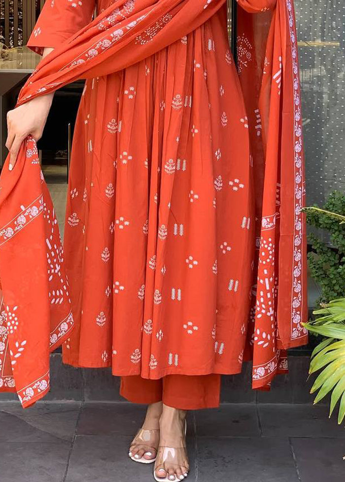 3 Pc Orange Cotton Suit Set