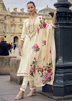 3 Pc Cream Silk Suit Set