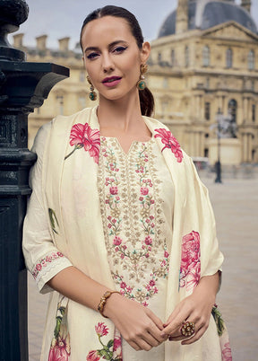 3 Pc Cream Silk Suit Set
