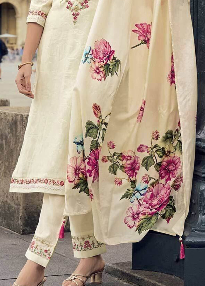 3 Pc Cream Silk Suit Set