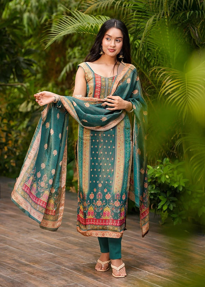 3 Pc Green Silk Suit Set