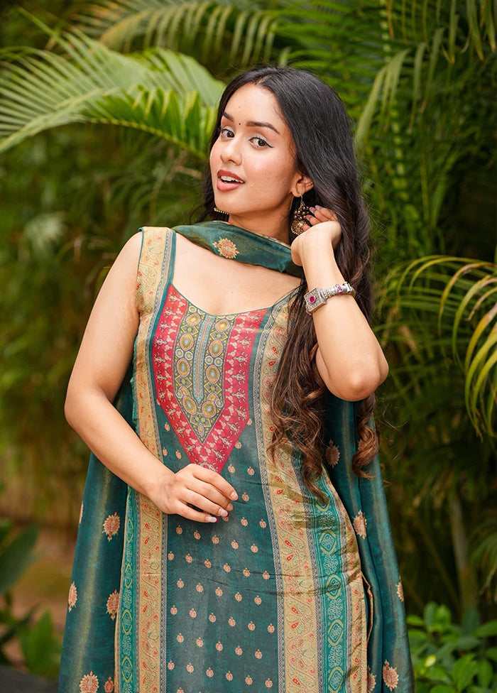 3 Pc Green Silk Suit Set