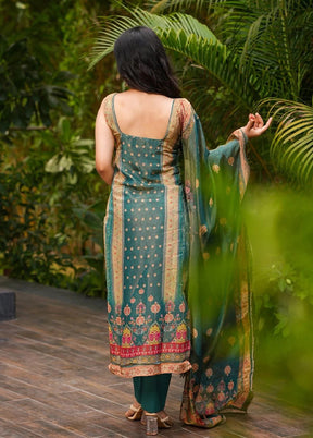 3 Pc Green Silk Suit Set
