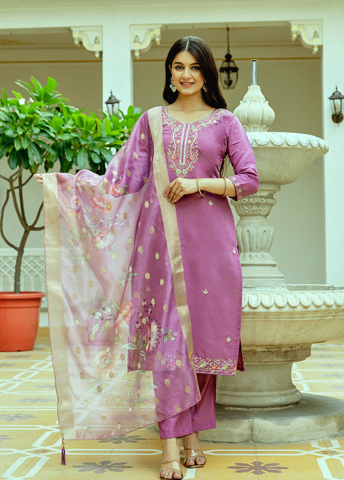 3 Pc Pink Silk Suit Set