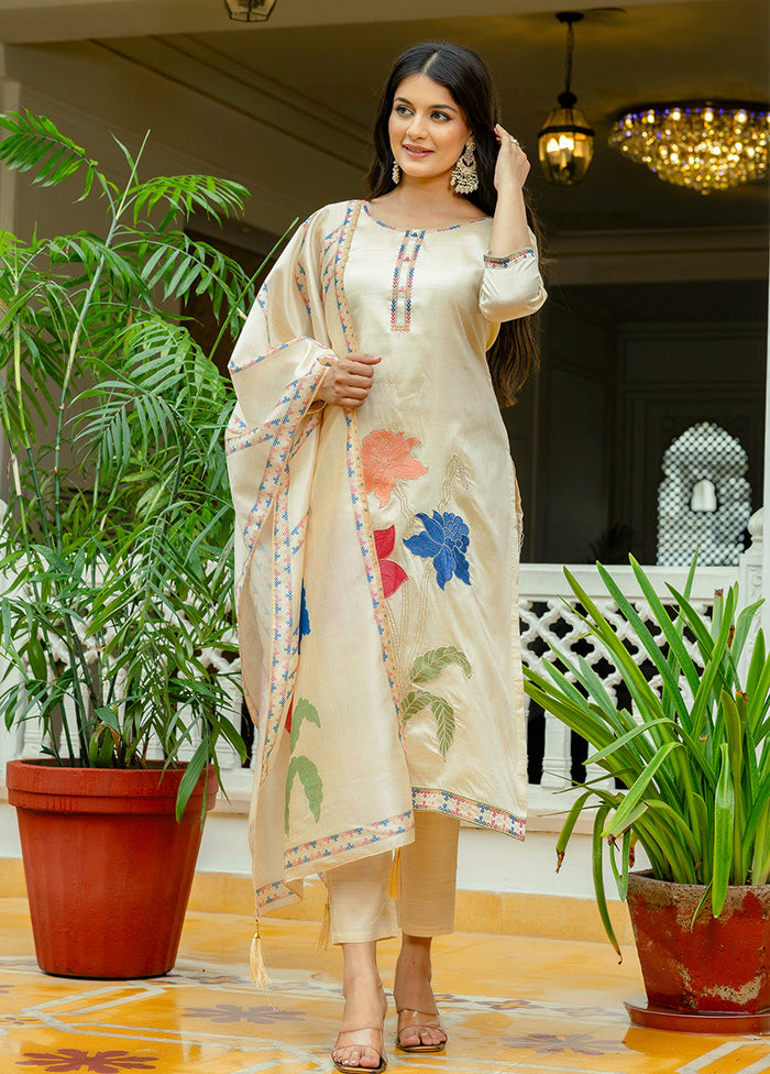3 Pc Cream Silk Suit Set