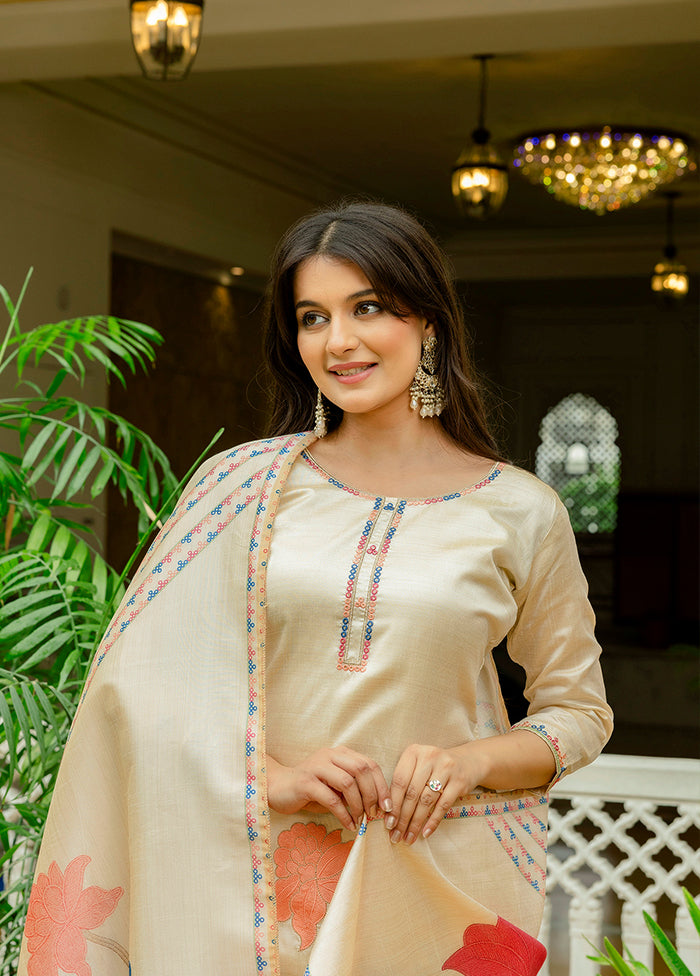 3 Pc Cream Silk Suit Set