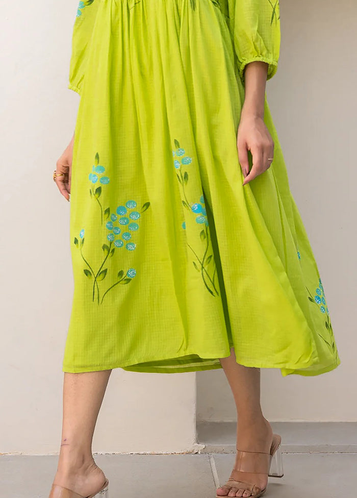 Green Printed Work Silk Kurti