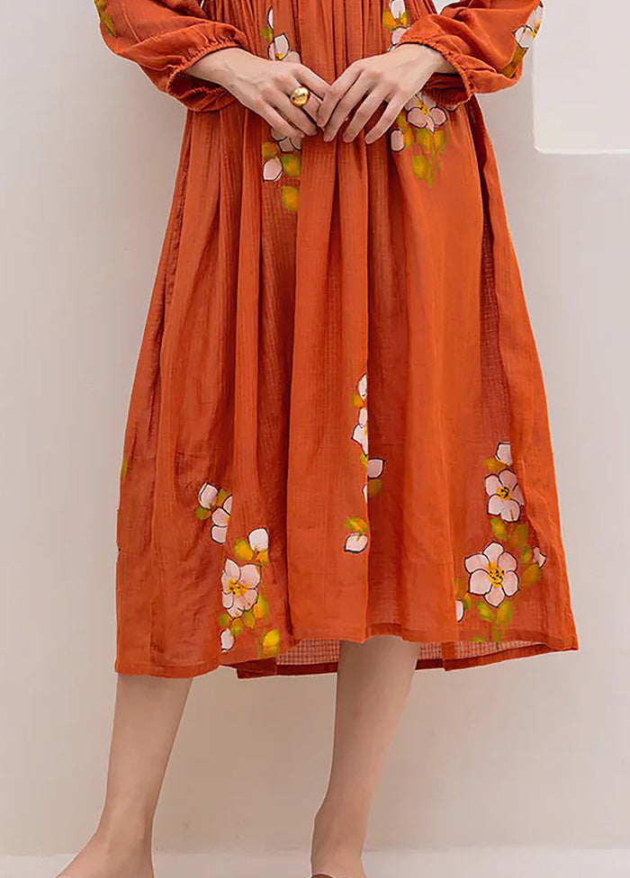 Orange Printed Work Silk Kurti