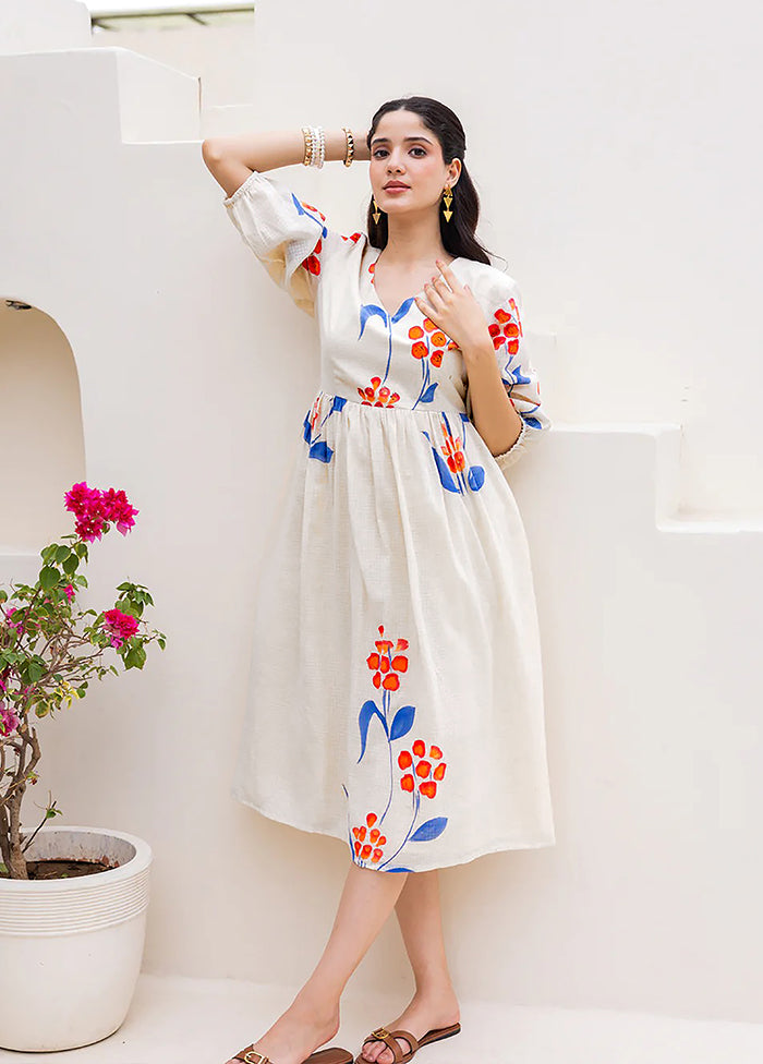White Printed Work Silk Kurti