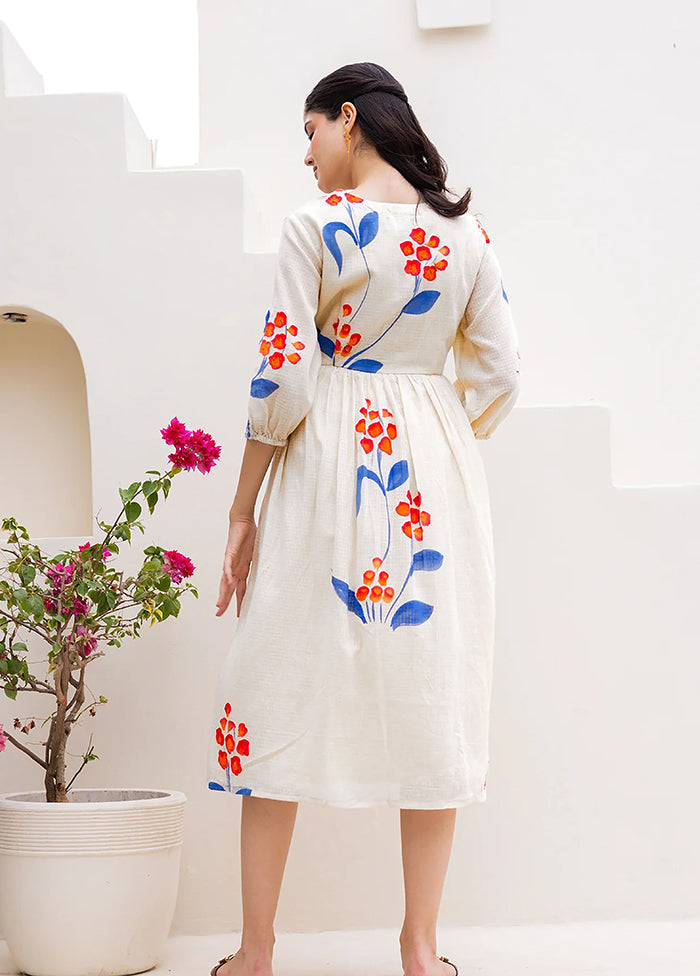 White Printed Work Silk Kurti