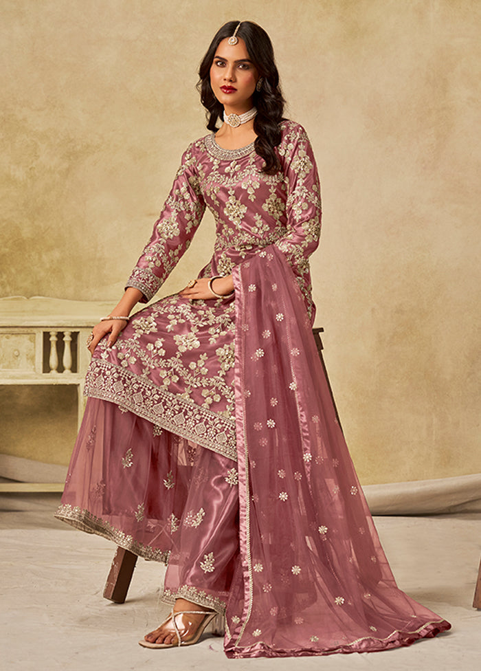3 Pc Pink Silk Plazzo Suit Set