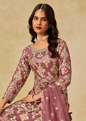 3 Pc Pink Silk Plazzo Suit Set