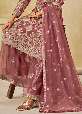 3 Pc Pink Silk Plazzo Suit Set