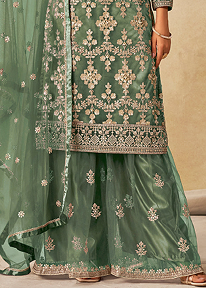 3 Pc Green Silk Plazzo Suit Set