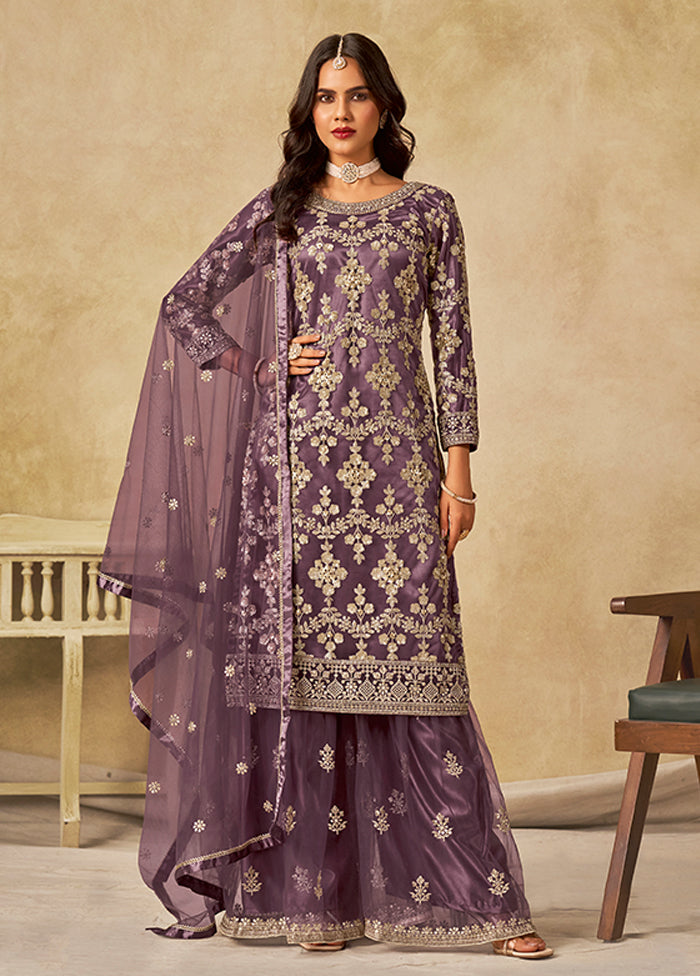 3 Pc Lavender Silk Plazzo Suit Set