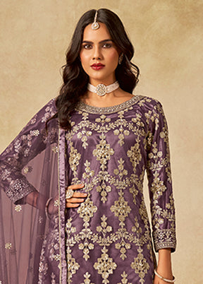 3 Pc Lavender Silk Plazzo Suit Set