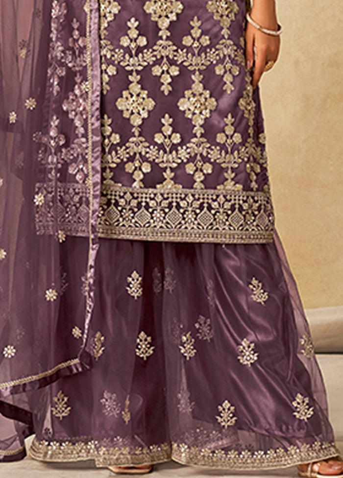 3 Pc Lavender Silk Plazzo Suit Set