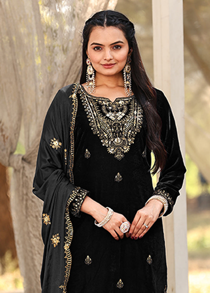 3 Pc Black Silk Suit Set