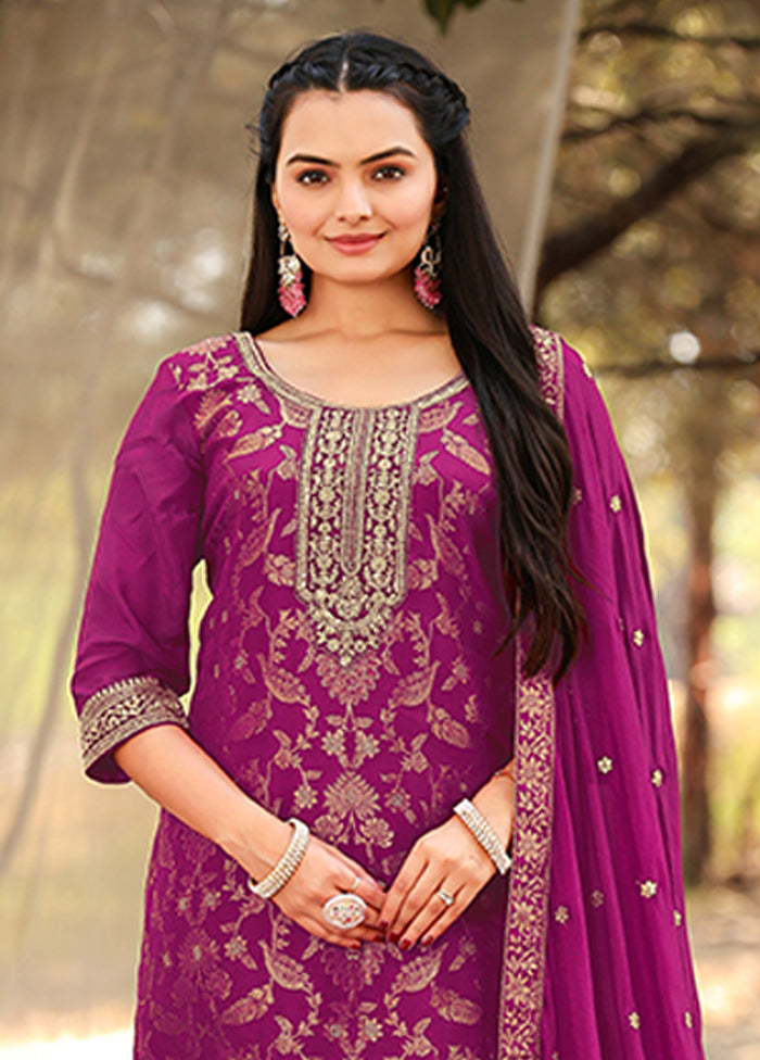 3 Pc Purple Silk Suit Set