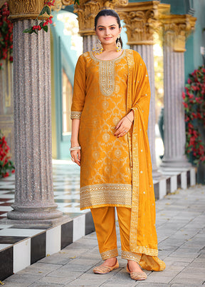3 Pc Yellow Silk Suit Set