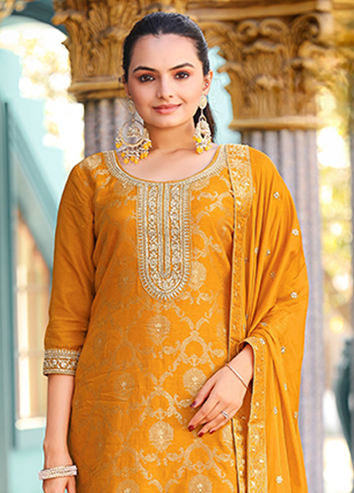 3 Pc Yellow Silk Suit Set